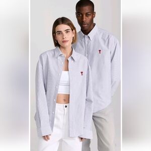 AMI Paris Blue & White Cotton Button-Down Ami de Coeur Shirt Size 38